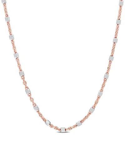Italian Silver Beaded Chain Necklace In Pink