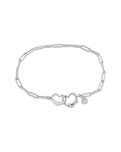 Italian Silver Chain Link Paperclip Bracelet In Gray