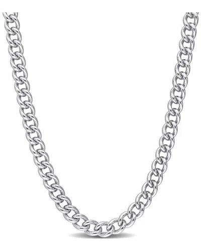Italian Silver Curb Link Chain Necklace In Metallic