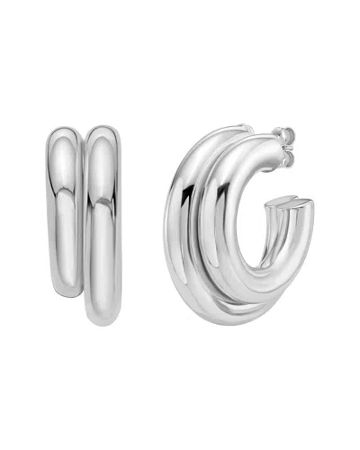 Italian Silver Cz Hoop Earrings In Metallic