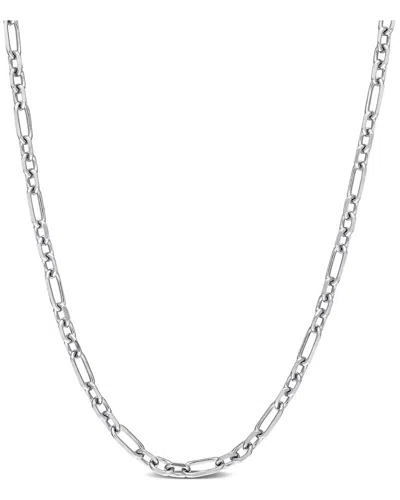 Italian Silver Diamond-cut Figaro Chain Necklace In Metallic