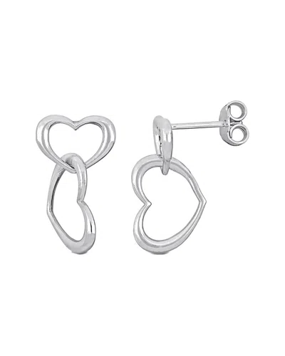 Italian Silver Double Heart Drop Earrings