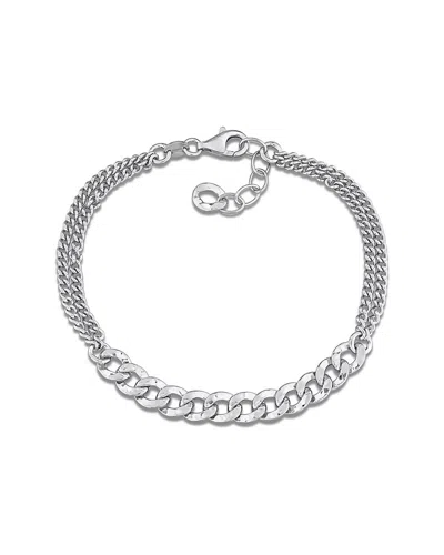 Italian Silver Double Row Bracelet In Gray