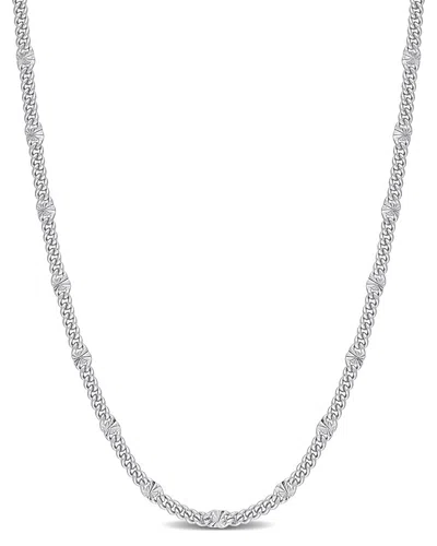 Italian Silver Fancy Curb Link Necklace In Metallic