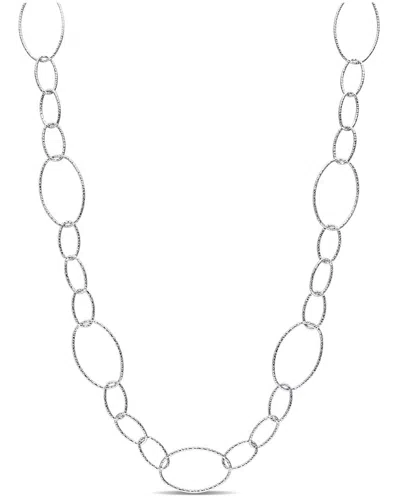 Italian Silver Fancy Oval Link Chain Necklace In Metallic