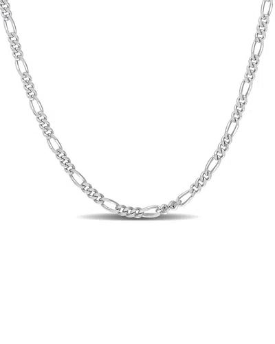 Italian Silver Figaro Chain Necklace In Metallic