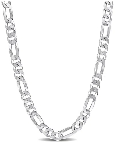 Italian Silver Flat Figaro Chain Necklace In Metallic