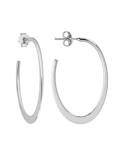 Italian Silver Flat Oval Hoops In Metallic