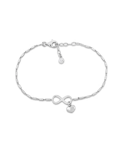 Italian Silver Heart Charm Bracelet In Metallic