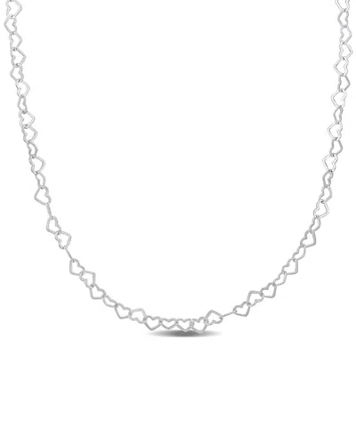Italian Silver Heart Link Necklace In Metallic