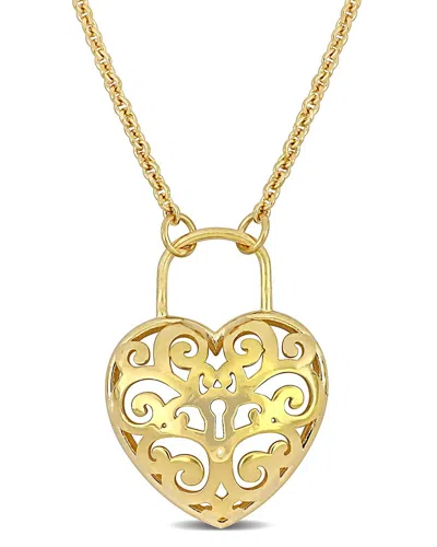 Italian Silver Heart Lock Pendant In Gold
