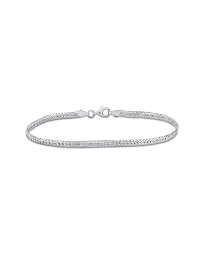 Italian Silver Herringbone Bracelet In Metallic
