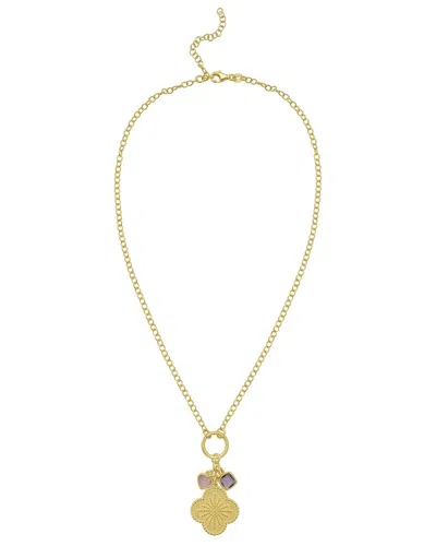 ITALIAN SILVER ITALIAN GOLD GOLD OVER SILVER CZ & CLOVER CHARMS NECKLACE