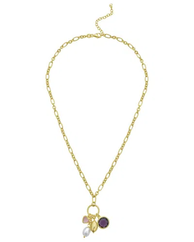 Italian Silver Italian Gold Gold Over Silver Cz & Pearl Charms Necklace