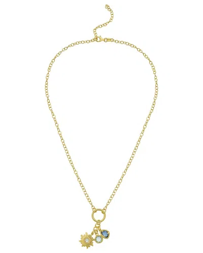 Italian Silver Italian Gold Gold Over Silver Cz & Sun Charms Necklace