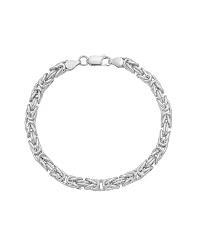Italian Silver Italian Gold Silver 4.8mm Square Byzantine Chain Bracelet In Green