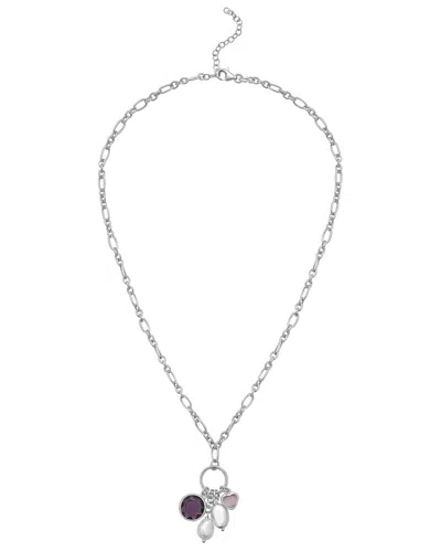 ITALIAN SILVER ITALIAN GOLD SILVER CZ & PEARL CHARMS NECKLACE