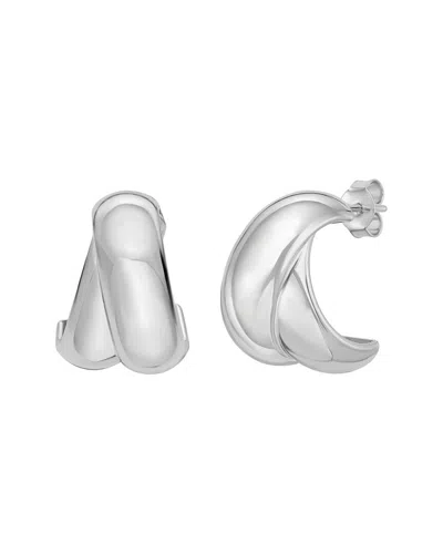 Italian Silver Italian Gold Silver Puffed Crossover Hoop Earrings In Metallic