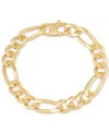 Italian Silver Men's Figaro Link Chain Bracelet In 18k Gold-plated Sterling Silver In Gold Over Silver
