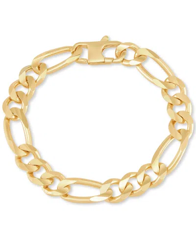 Italian Silver Men's Figaro Link Chain Bracelet In 18k Gold-plated Sterling Silver In Gold Over Silver