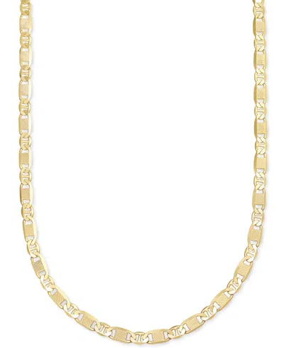Italian Silver Men's Textured Mixed Mariner Link 22" Chain Necklace In 14 Gold-plated Sterling Silver In Gold Over Silver