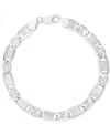 Italian Silver Men's Textured Mixed Mariner Link Chain Bracelet In 14k Gold-plated Sterling Silver In Silver
