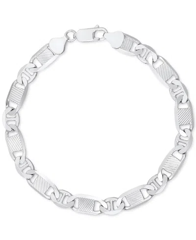 Italian Silver Men's Textured Mixed Mariner Link Chain Bracelet In 14k Gold-plated Sterling Silver
