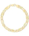 Italian Silver Men's Textured Mixed Mariner Link Chain Bracelet In 14k Gold-plated Sterling Silver In Gold Over Silver