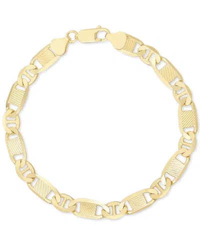 Italian Silver Men's Textured Mixed Mariner Link Chain Bracelet In 14k Gold-plated Sterling Silver In Gold Over Silver