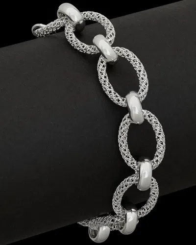 Italian Silver Mesh Oval Adjustable Link Bracelet In Silver