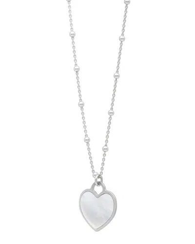 Italian Silver Pearl Heart Necklace In Metallic