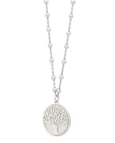 Italian Silver Pearl Tree Of Life Necklace In Metallic