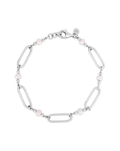 Italian Silver 3-4mm Pearl Paperclip Link Station Bracelet