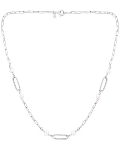 Italian Silver 3-4mm Pearl Paperclip Link Station Necklace