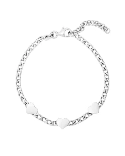 Italian Silver Piazza Di Spagna  Curb Chain & Heart Station Bracelet