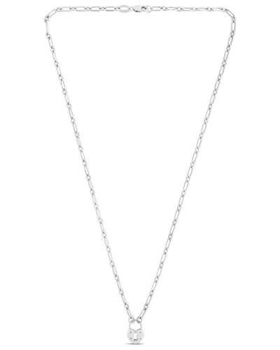 Italian Silver Piazza Di Spagna  Heart Lock Necklace In Metallic