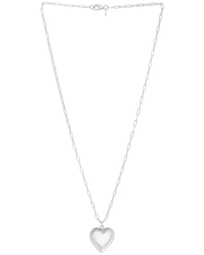 Italian Silver Puffed Heart Paperclip Necklace In Metallic