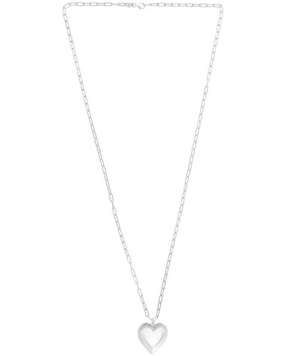 Italian Silver Puffed Heart Paperclip Necklace In Metallic