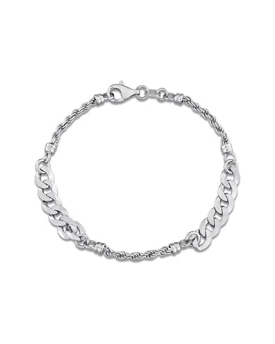 Italian Silver Rope & Curb Link Chain Bracelet In White