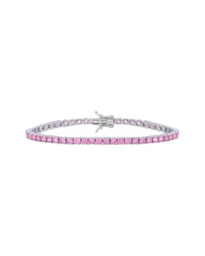 Italian Silver Silver Cz Tennis Bracelet In Pink