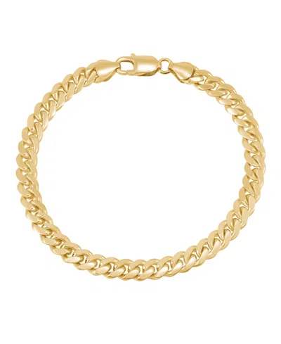 Italian Silver Solid Cuban Chain Bracelet In 18k Gold-plated Sterling Silver In 18k Yellow Gold-plated Sterling Silver