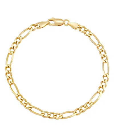 Italian Silver Solid Figaro Chain Bracelet In 18k Gold-plated Sterling Silver In 18k Yellow Gold-plated Sterling Silver