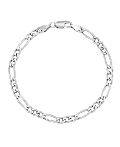 Italian Silver Solid Figaro Chain Bracelet In Sterling Silver