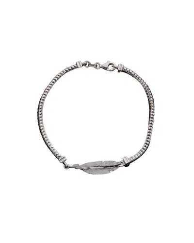 Italian Silver Square Python Link Feather Bracelet In Metallic
