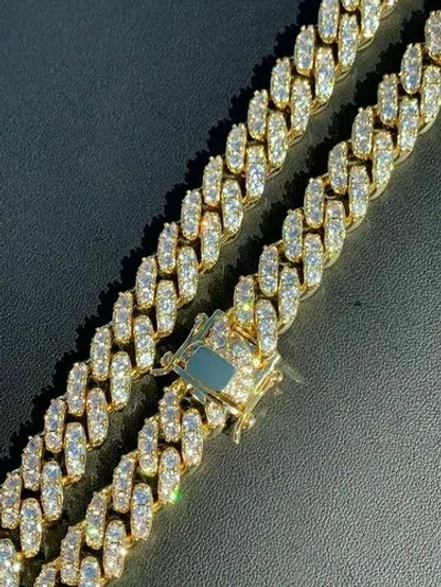 Pre-owned Italianosilverinc Men's Miami Cuban Link Chain 14k Gold Plated Solid 925 Silver Iced Necklace Cz