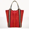 Italian's Leather Women Suede And Stripe Tote Bag In Red