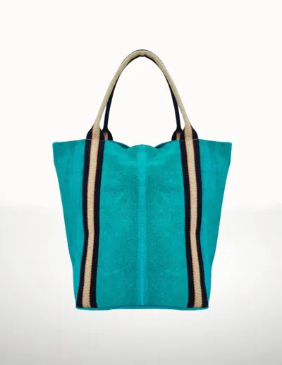 Italian's Leather Women Suede And Stripe Tote Bag In Turquoise