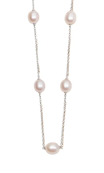 Italic 14k Solid Gold Cultured Pearl Station Necklace In Silver