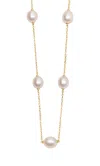 Italic 14k Solid Gold Cultured Pearl Station Necklace