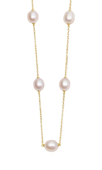 Italic 14k Solid Gold Cultured Pearl Station Necklace
